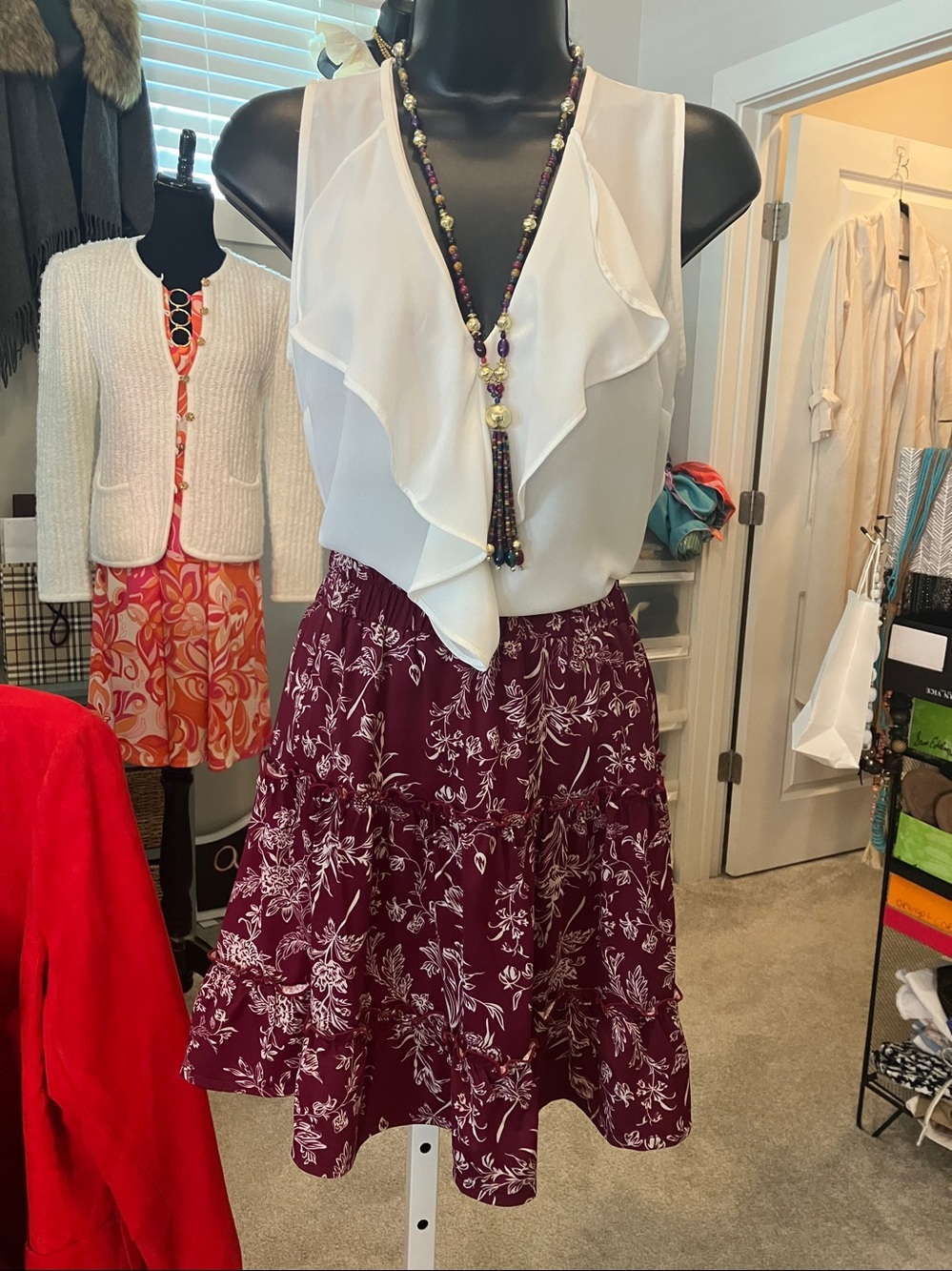 Floral Tiered Circle Skirt in Burgundy